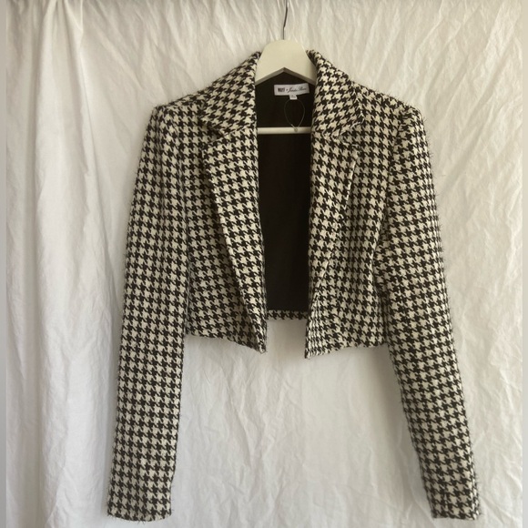 WAYF X Jourdan Sloane As If Houndstooth Crop Blazer Houndstooth Size Small - Picture 2 of 14